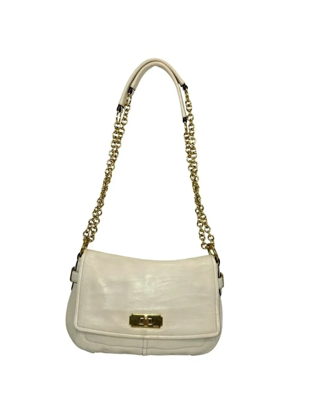 Coach Chelsea Parchment Leather Flap Turn Lock Convertible Bag With Chain Strap